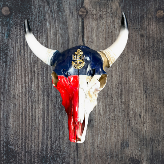 Texas Flag with Anchor Bull Skull Wall Decor